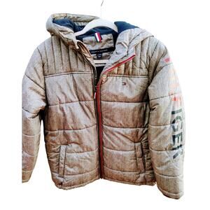 Tommy Hilfiger Boys hooded Winter puffer jacket in Gray Full Zip Closure L 14/16